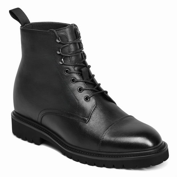 CMR CHAMARIPA Mens' Dress Boots With High Heels - Black Leather Derby Boots 8CM / 3.15 Inches