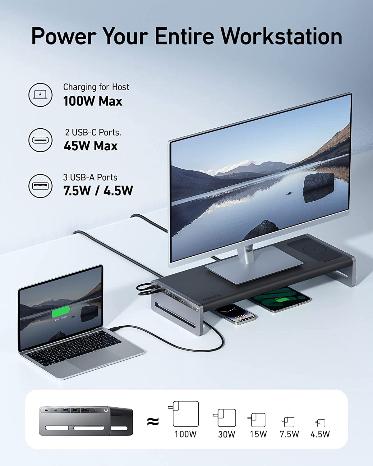 Anker 675 USB-C Docking Station (12-in-1 Monitor Stand Wireless