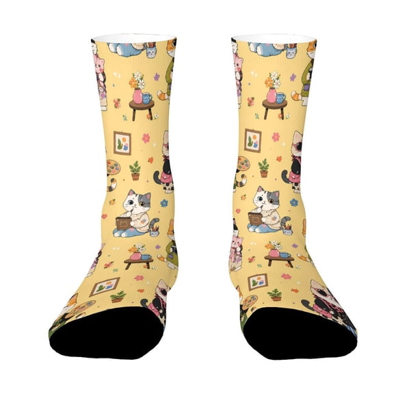 FabriLora Avant Garde Asymmetric Cat Funny Novelty Crew Socks for Women Men Sports
