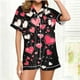 thumbnail image 2 of RKSTN Women's Valentines Pajama Sets Plus Size Notch Collar Button Down Valentine's Day Print Short Sleeve T Shirts Top and Shorts 2 Piece Set Womens Casual Lapel Shirt and Pjs Shorts Matching Set, 2 of 6