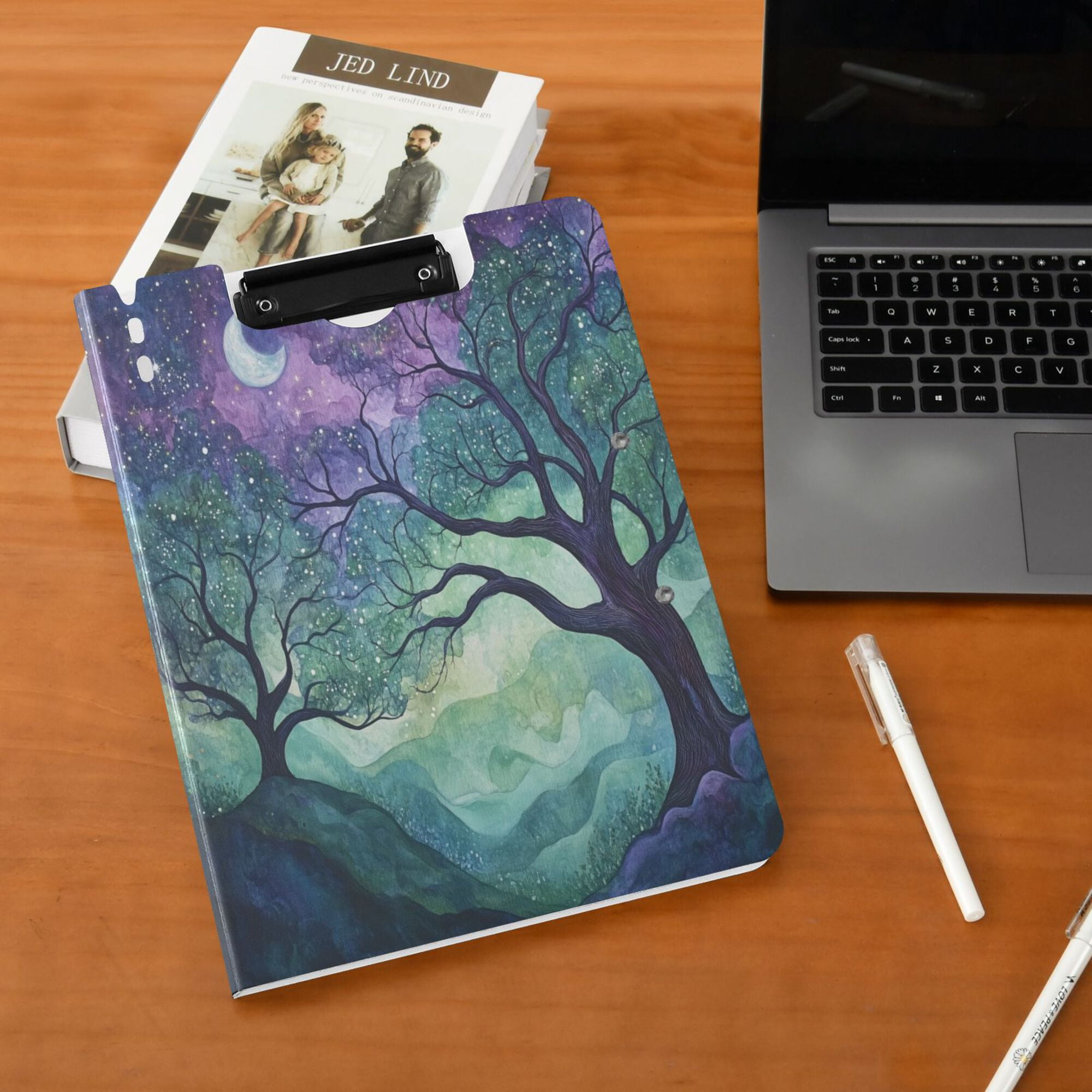 FORMRS A4 Clipboard Folder with Pen Holder Horizontal Foldable School Office Binder, Moonlight Forest