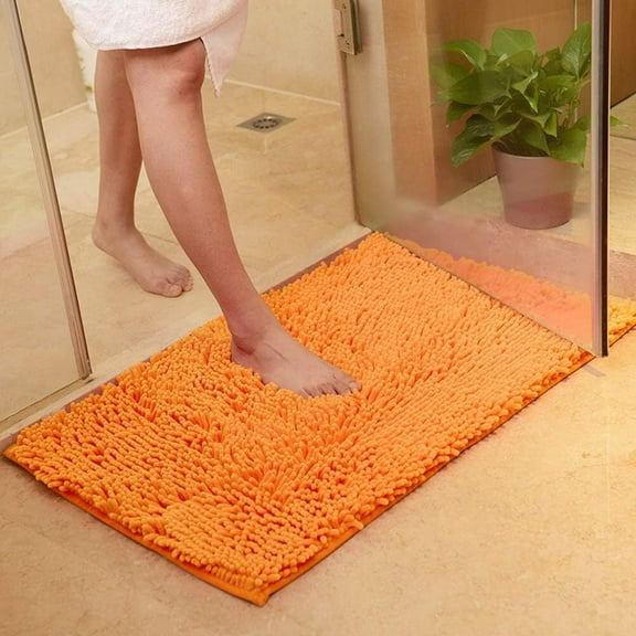 Orange Bathroom Rugs – Thick Chenille Bath Mats Absorbent and Washable Bath Rug Non-Slip, Plush and Soft Rugs for Bathroom, Kitchen, Shower, Sink - 15.75" x 23.62"