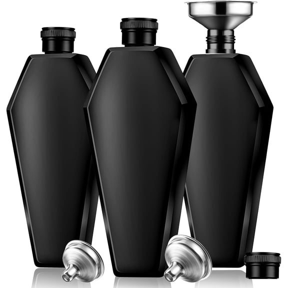 3 Pieces Flask Set 3.5 oz Coffin Flasks with Funnel 304 Stainless Steel Bottle Creative 100 ml Thicken for Men Women Adult Friends Gifts(Black)