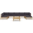 thumbnail image 2 of vidaXL 8 Piece Garden Lounge Set with Dark Grey Cushions Bamboo, 2 of 12