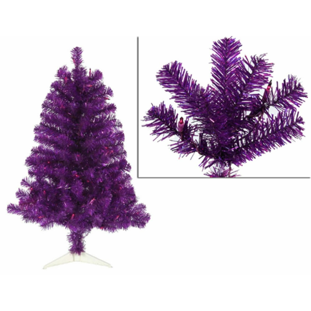 3' PreLit Purple Full Artificial Sparkling Tinsel Christmas Tree