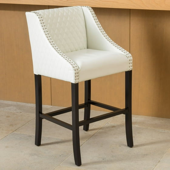 Farah Ivory Quilted Bonded Leather Bar Stool