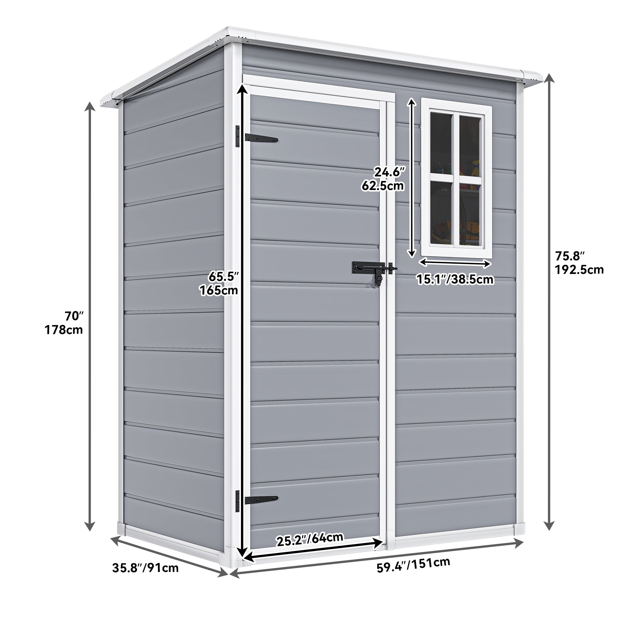 Dextrus Resin Outdoor Storage Shed, 5x3 FT with Floor All-Weather Resin Storage Shed with Lockable Door & Window, Waterproof