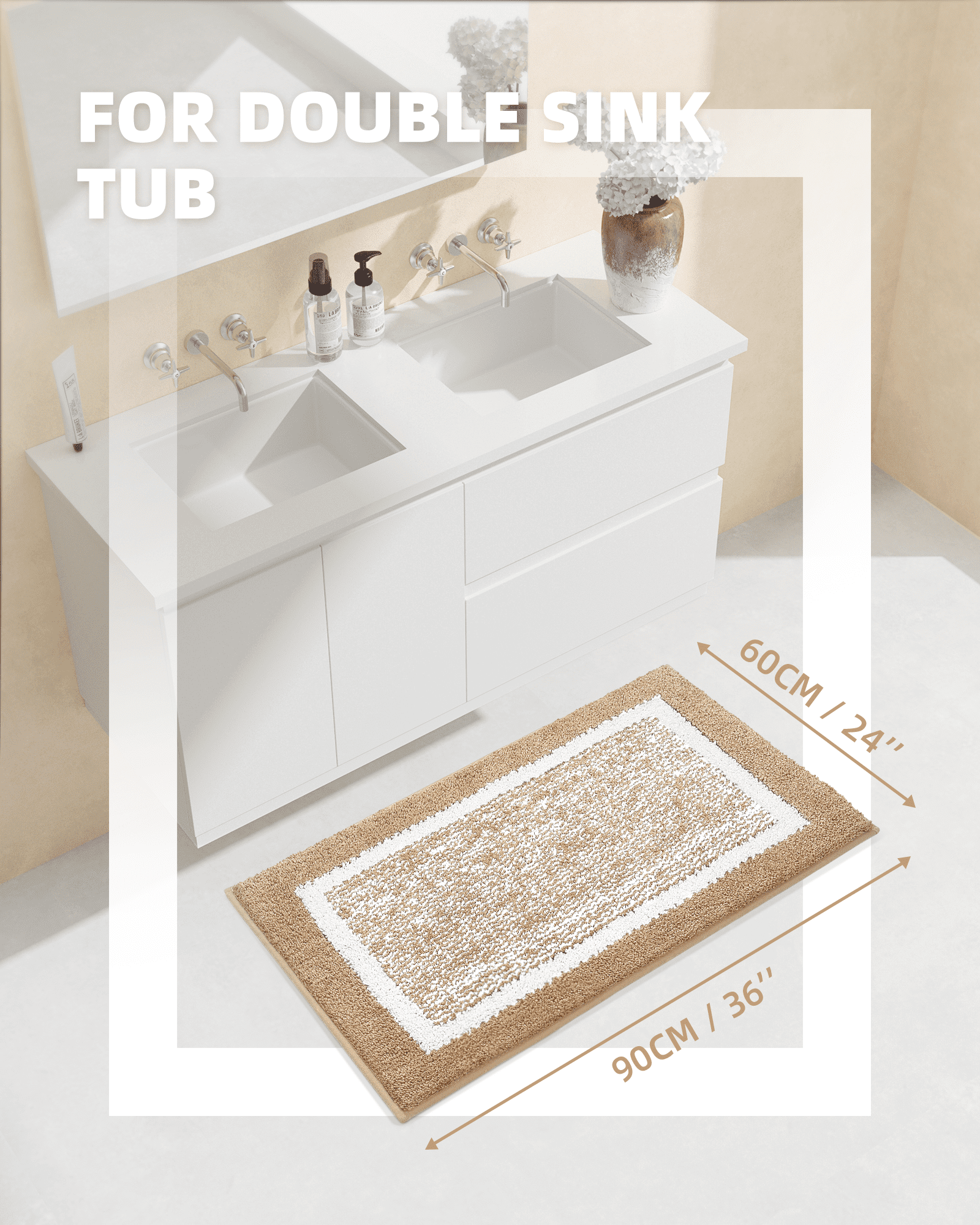 REINDEER FLY Bathroom Rug, Soft Absorbent Bathroom Mat and Bath Mat,  Premium Microfiber Shag Bath Rug Machine Washable (24x36,Brown and White)  