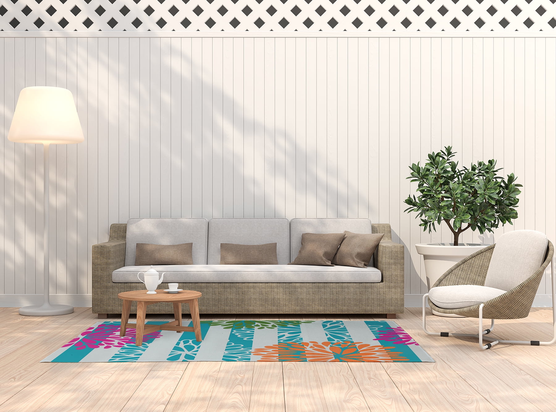 Simply Daisy 5' x 7' Blue Flower Bursts Spring Chenille Indoor/Outdoor Rug