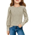 thumbnail image 2 of lkfuzj Girls Long Sleeve Shirts Casual Crewneck Blouses for Girls Solid Color Loose Fit Tunic Pullover Spring Knit Tops Kids for 5-14 Years - Beige, 2 of 9