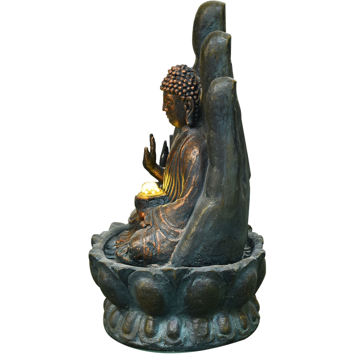 Hanover 21-In. Buddha Hand of Protection Indoor or Outdoor Garden Fountain with LED Lights for Patio, Deck, Porch, HAN021BUDDHA-03