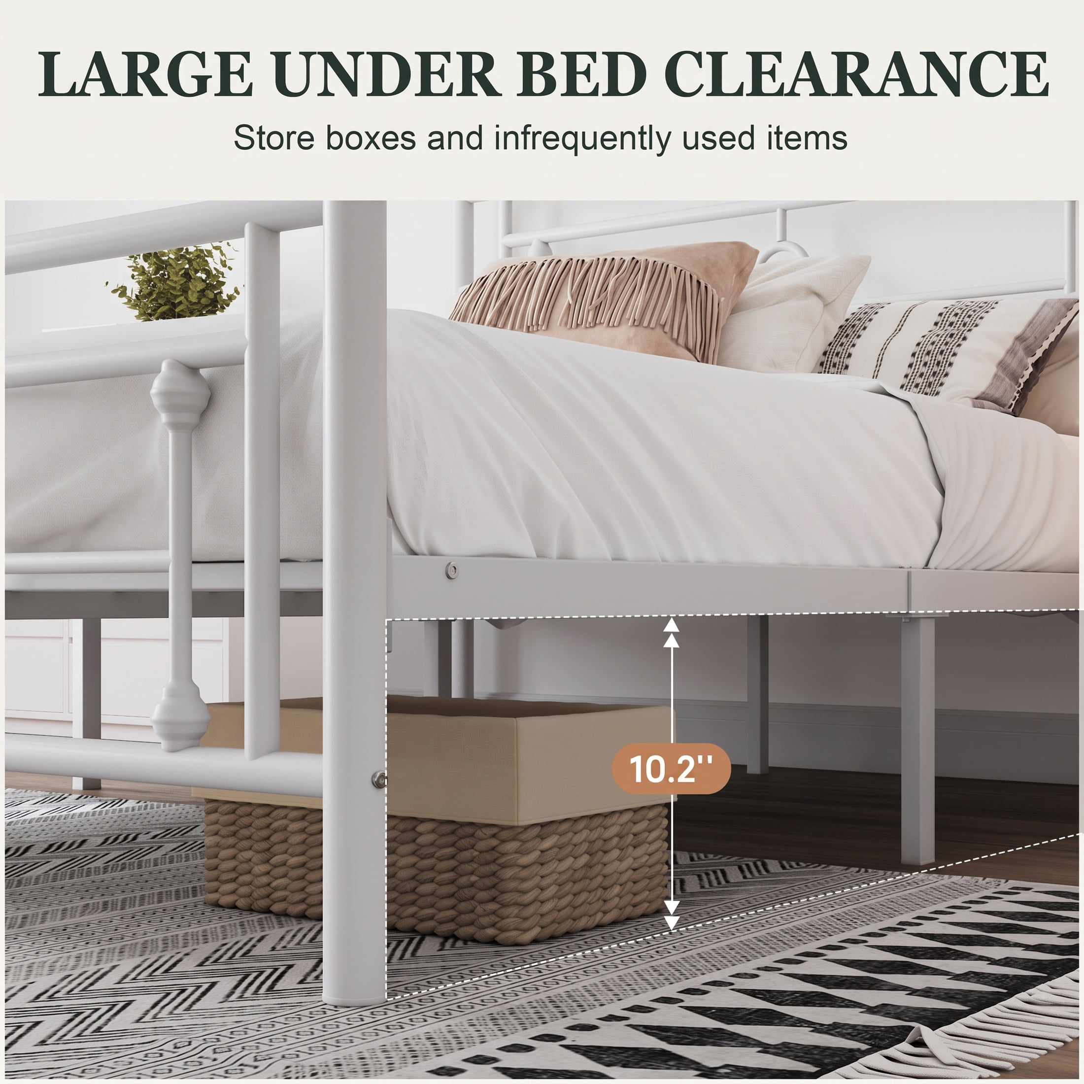 Amolife Twin Size Metal Platform Bed Frame with Vintage Cross Pattern Headboard&Footboard, White