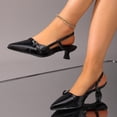thumbnail image 5 of Kitten Heels for Women Pointed Toe Pumps Patent Leather Low Heel Slingback Heels with Buckle Dress Shoes for Dating Party Working，Black Size 42, 5 of 9