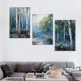 thumbnail image 4 of Nawypu  Birch Tree Wall Art Canvas Blue Landscape Nature Forest Painting Teal Mountain River Fall Picture, Large Artwork Textured Framed for Living Room Home Wall Décor 12''x16''X3 Panels, 4 of 4