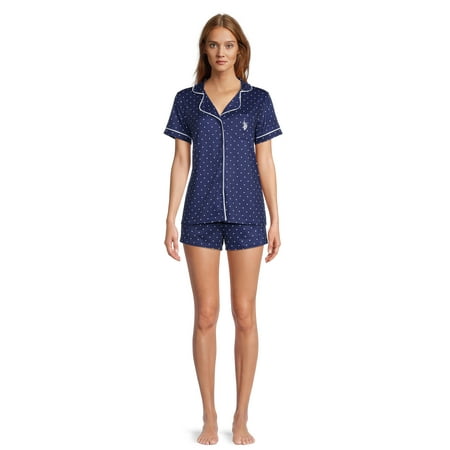 

U.S. Polo Assn. Women s and Women s Plus Notch Collar Top and Shorts 2-Piece Pajama Set