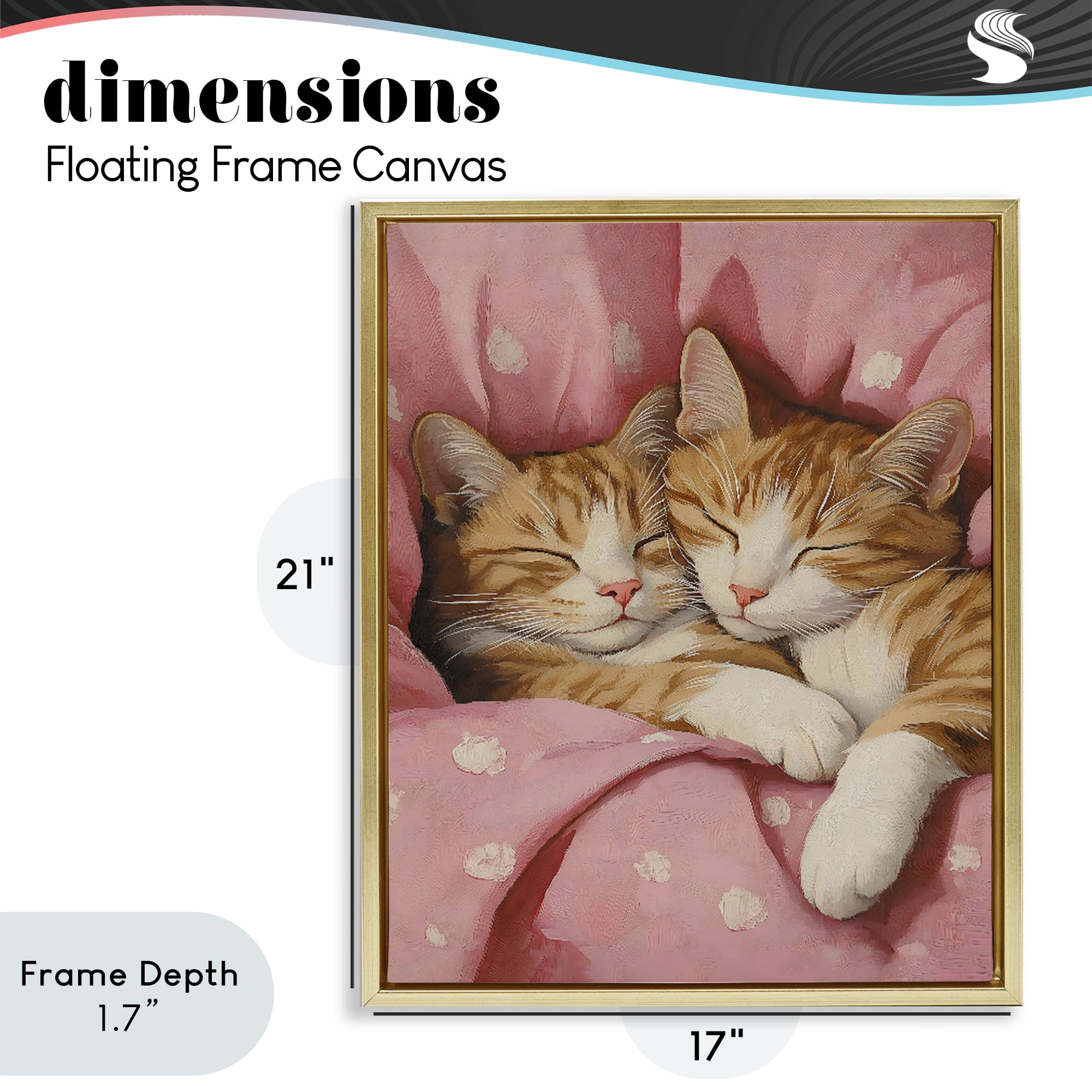 Stupell Industries Sleeping Orange Cats Embrace Gold Framed Floater Canvas Wall Art, design by The Prints Vibe