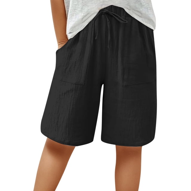 Zszcpp High Waisted Shorts Mens Solid Loose Knee Length Wide Leg Beach Vacation Short Linen Trousers Casual Trouser