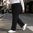 thumbnail image 5 of Mifsaly Plus Size Women's Straight Leg Sweatpants Ribbed Knit Elastic Waist Lounge Pants Fall Winter Trendy Daily Going Out Athletic Casual Clothing, 5 of 6