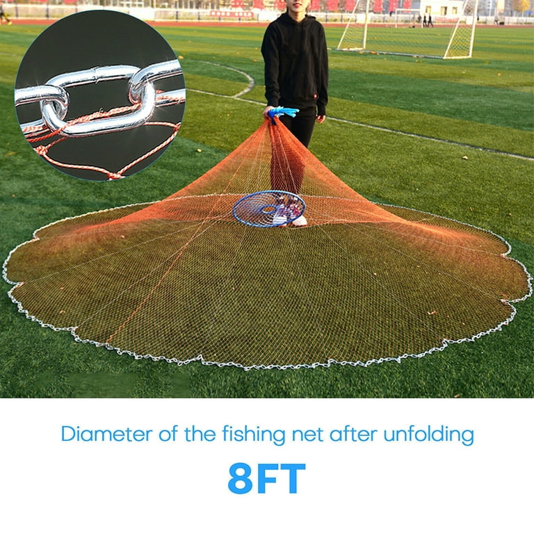 8ft-14ft Fishing Cast Net Tyre Flying Disc Throw Hand Cast Trap