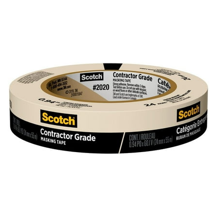 1-Roll of .94" x 60 yds 3M 2020-24AP Scotch Tan Contractor Grade Masking Tape