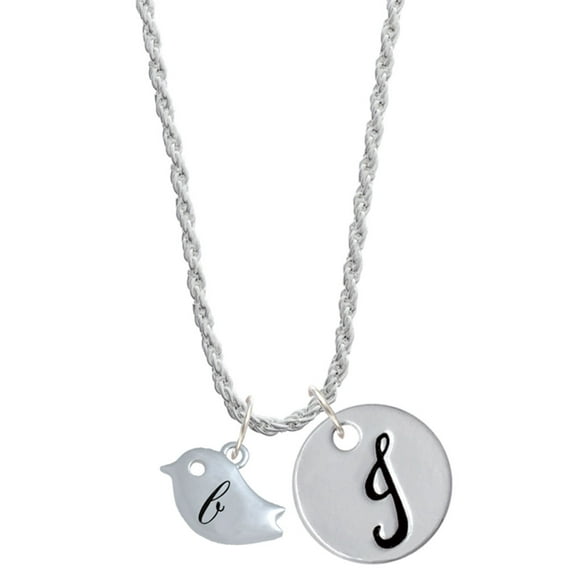 Delight Jewelry Silvertone Little Bird Initial - B - Silvertone Script Initial Disc - J - Charm Necklace, 20"+3"