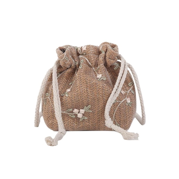 Bolsos Hombro Con Flores Encaje Bolsos Cruzados Paja para Mujer (marrón Oscuro)