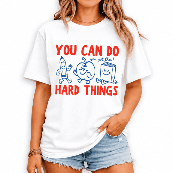 Godmerch You Can Do Hard Things Teacher Shirt for Women Back to School Motivational Graphic Tee Gift