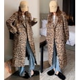 thumbnail image 5 of utcoco Womens Leopard Long Wool Trench Coat Notched Lapel Double Breasted Pea Coat Winter Warm Overcoat, 5 of 6