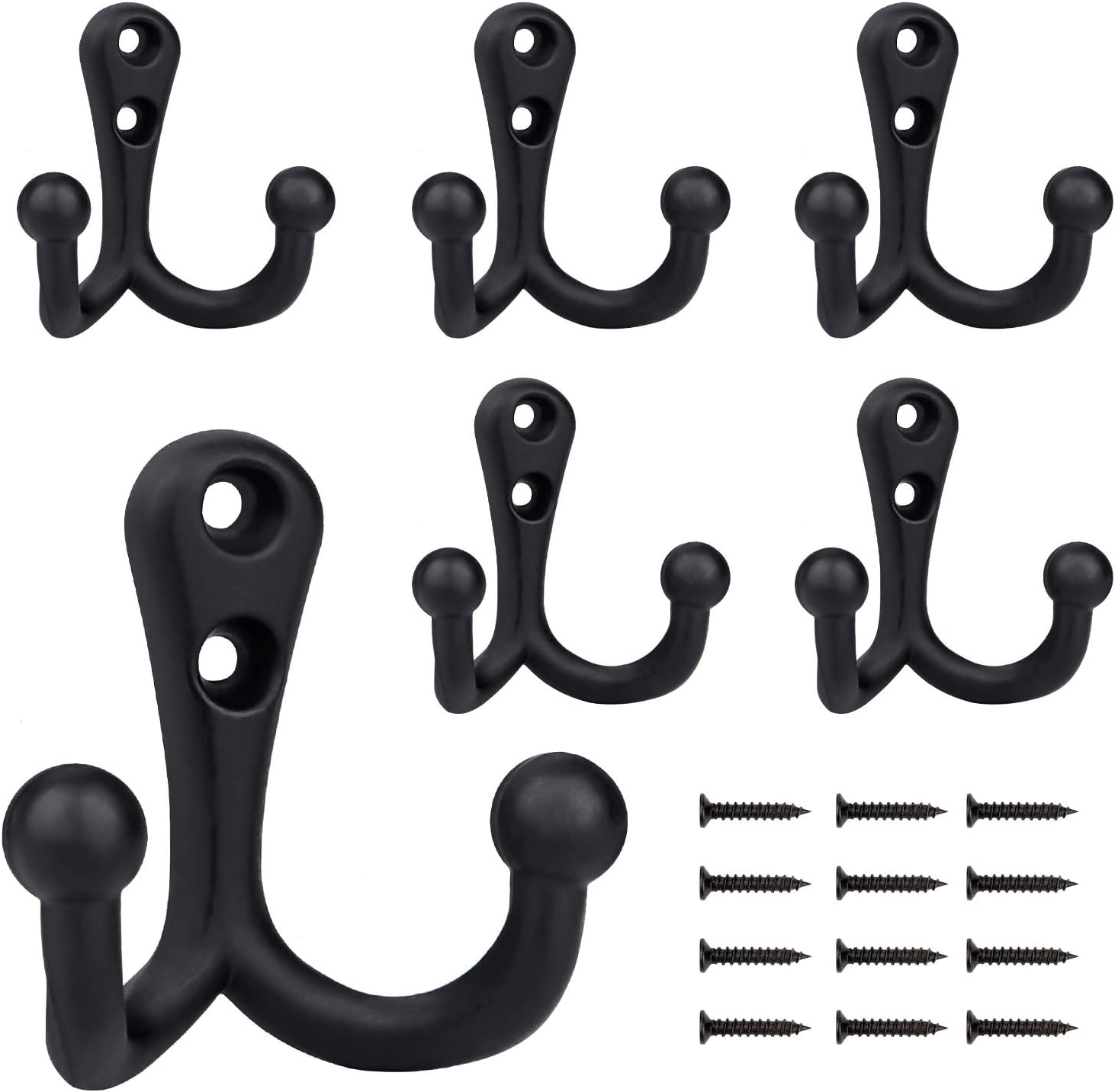 Coat Hooks 6 Pack Heavy Duty Coats Hook Vintage Double Prong Wall Mounted with 12 Screws Retro