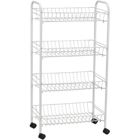 Household Essentials 4-Tier Cart with Casters, White