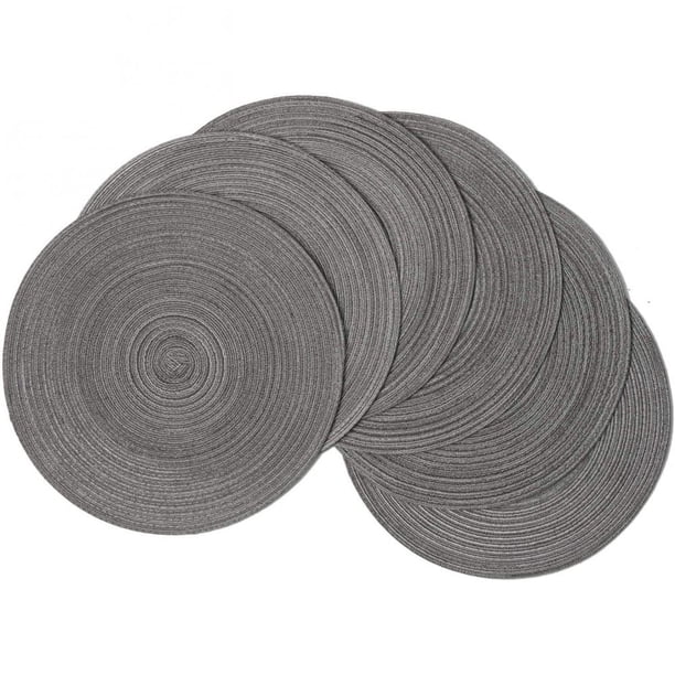 Decoración de mesa moderna y elegante, manteles individuales redondos tejidos con borde trenzado, juego de 6, mezcla de algodón y polipropileno ecológico, resistente al calor, fácil de cuidar,