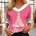thumbnail image 3 of Fulijie Christmas V-Neck Christmas Clothes for Women, Merry and Bright Shirt, Pink Dressy Christmas Tops for Women, Women Casual Long Sleeve Cotton Solid Loose Pockets T Shirt Blouses Tops, 3 of 3