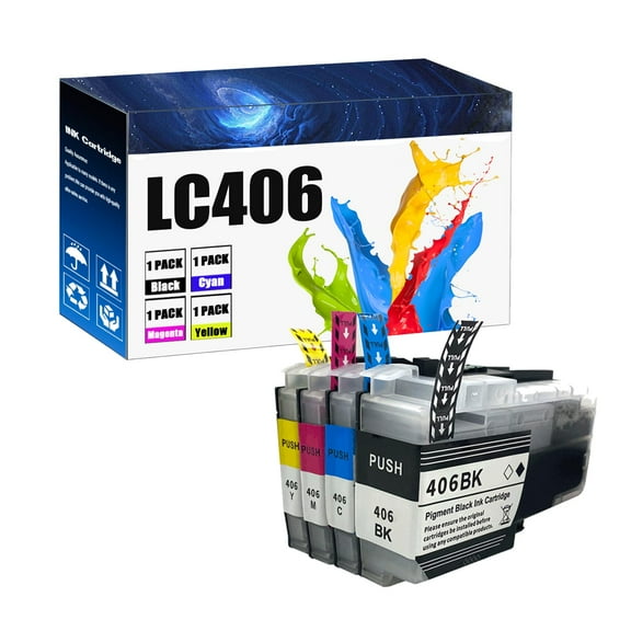 LC406 Ink Cartridges Replacement for Brother LC406 LC 406 Use with MFC-J4335DW MFC-J4335DW XL MFC-J4345DW XL MFC-J4535DW 4Pack(Black Cyan Magenta Yellow)
