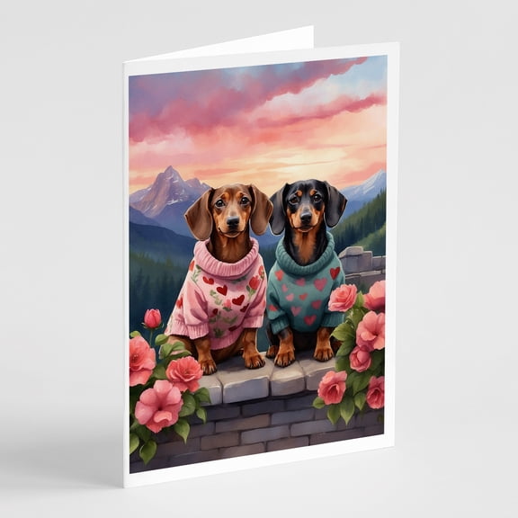 Dachshund Two Hearts Greeting Cards Pack of 8 7 in x 5 in