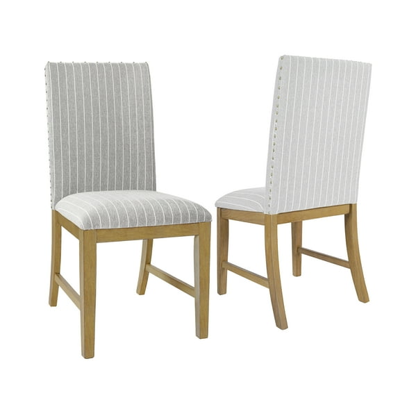 HomePop Upholstered Dining Chair, Set of 2, Light Gray Stripe