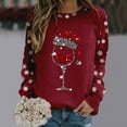 thumbnail image 2 of Fiaer Christmas Crewneck Sweatshirts Women Snowflake Glass Oversized Pullover Long Sleeve Baggy Fall Tops Red1 S, 2 of 5