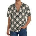 thumbnail image 3 of Vsdgher Daisy Plaid Black Print Men's Wrinkle Free Untucked Cuban Shirt Business Casual Button Down Shirts Short Sleeve Shirt, 3 of 7
