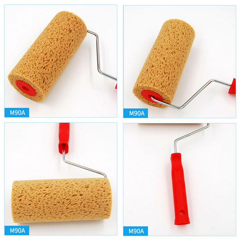 Portable Sponge Paint Roller Art Decorated House Painting Painting Supplies  Smooth DIY Tool for Garden Office Interior Texture Painting Door , Red 