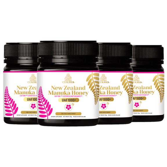 Turner New Zealand Manuka Honey, 1000x Power, Certified with UAF1000  Antioxidants, Improves Digestion & Immune Support, 4 Jars