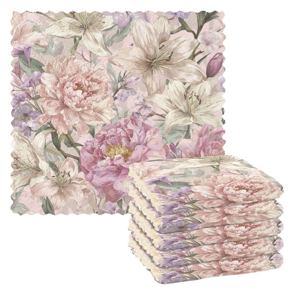 6 Pieces of Kitchen Towels 11x11Inch Kitchen Dish Cloths Kitchen Dish Towels Reuseable Cleaning Cloths Delicate Floral Pattern