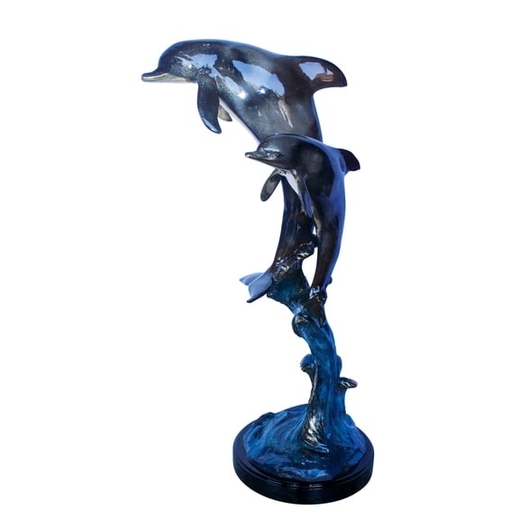 Nifao Two Dolphins Jumping of the Water Bronze Statue – Home Decor Sculpture, 11"L x 12"W x 31"H