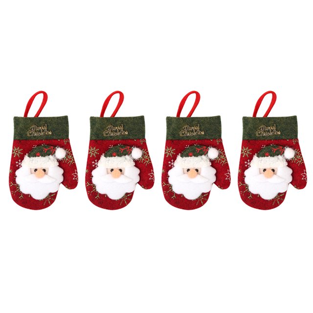 4 piezas de guantes navideños, cortador y tenedores, bolsa para cubiertos, bolsas de regalo de dulces, decoración navideña (Santa Claus)