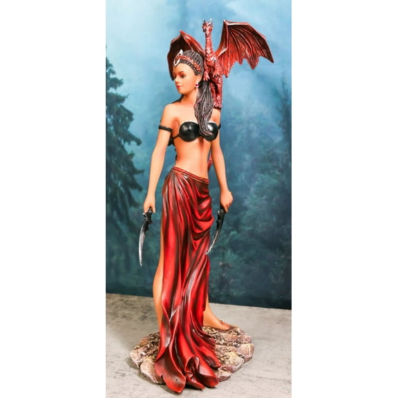 Tribal Warrior Dragon Witch Ebony Princess Meike Holding Falcata Blades Statue