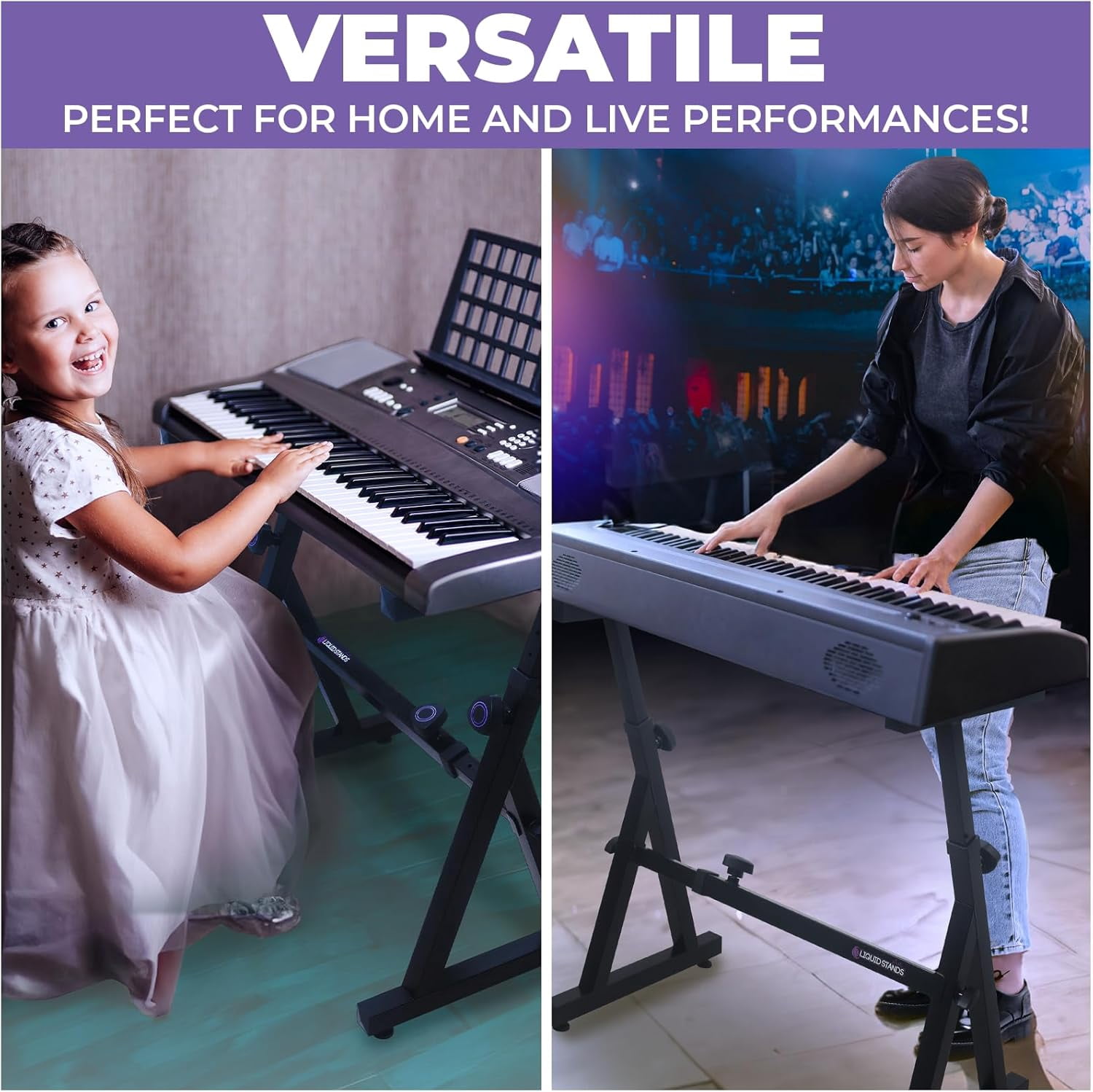 Piano Keyboard Stand - Z Style Adjustable and Portable Heavy Duty Music Stand for Kids and Adults -Fits 54-88 Key Electric Pianos - Sturdy Musical Keyboard Stand (Black)