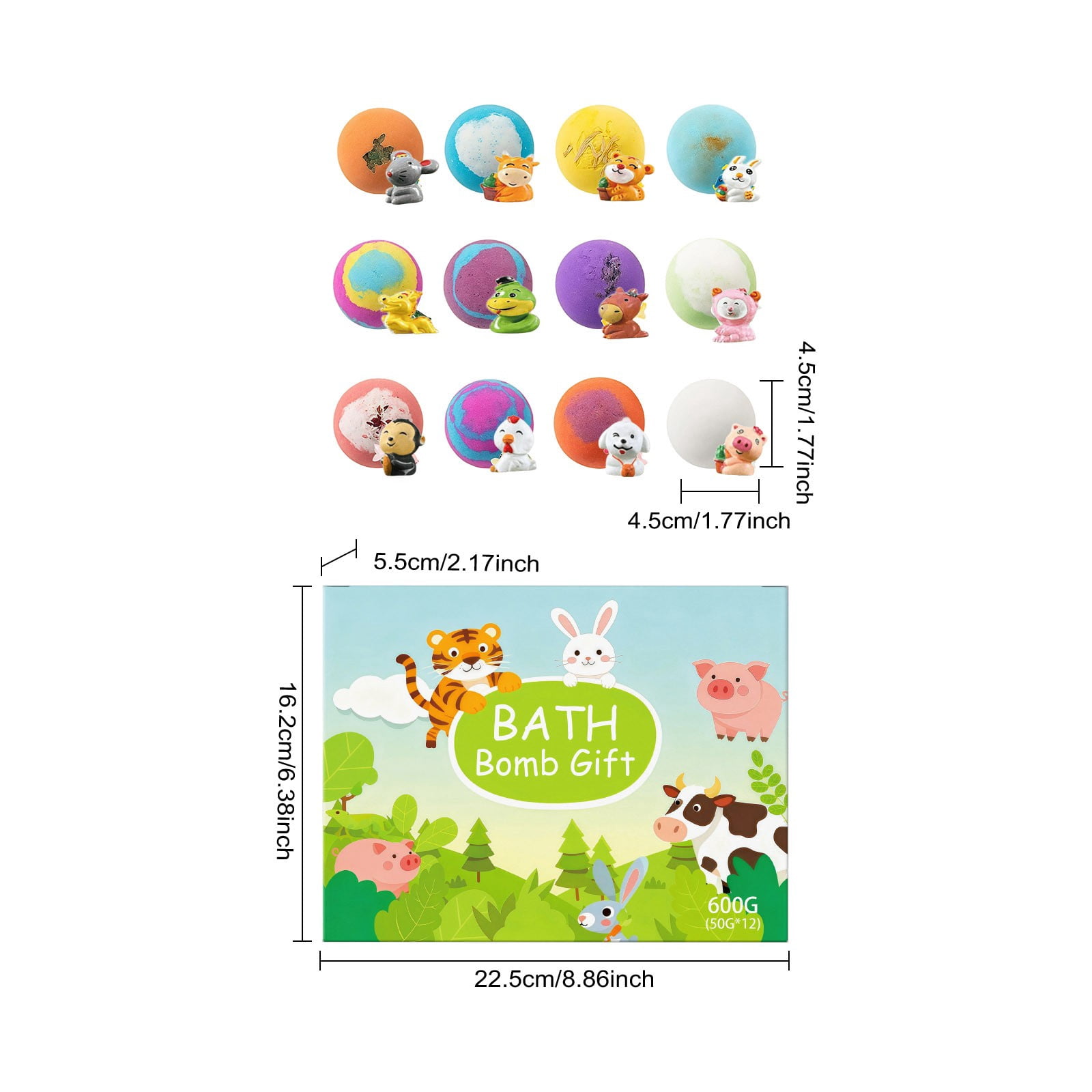 12PCs Bath Bombs with Mega Bubbles & Surprise Inside,Chinese Zodiac Animal Figure Ornament Inside,Fun Fizzing Baths Bomb,Perfect For Family Bathing Time