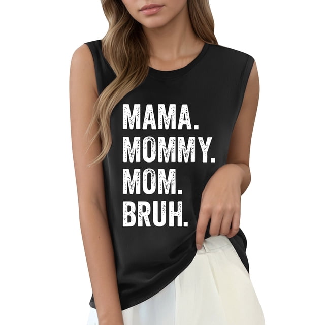 Camiseta sin mangas con estampado de letras para mujer: camiseta informal de verano con diseño moderno, versátil con vaqueros, fácil de cuidar