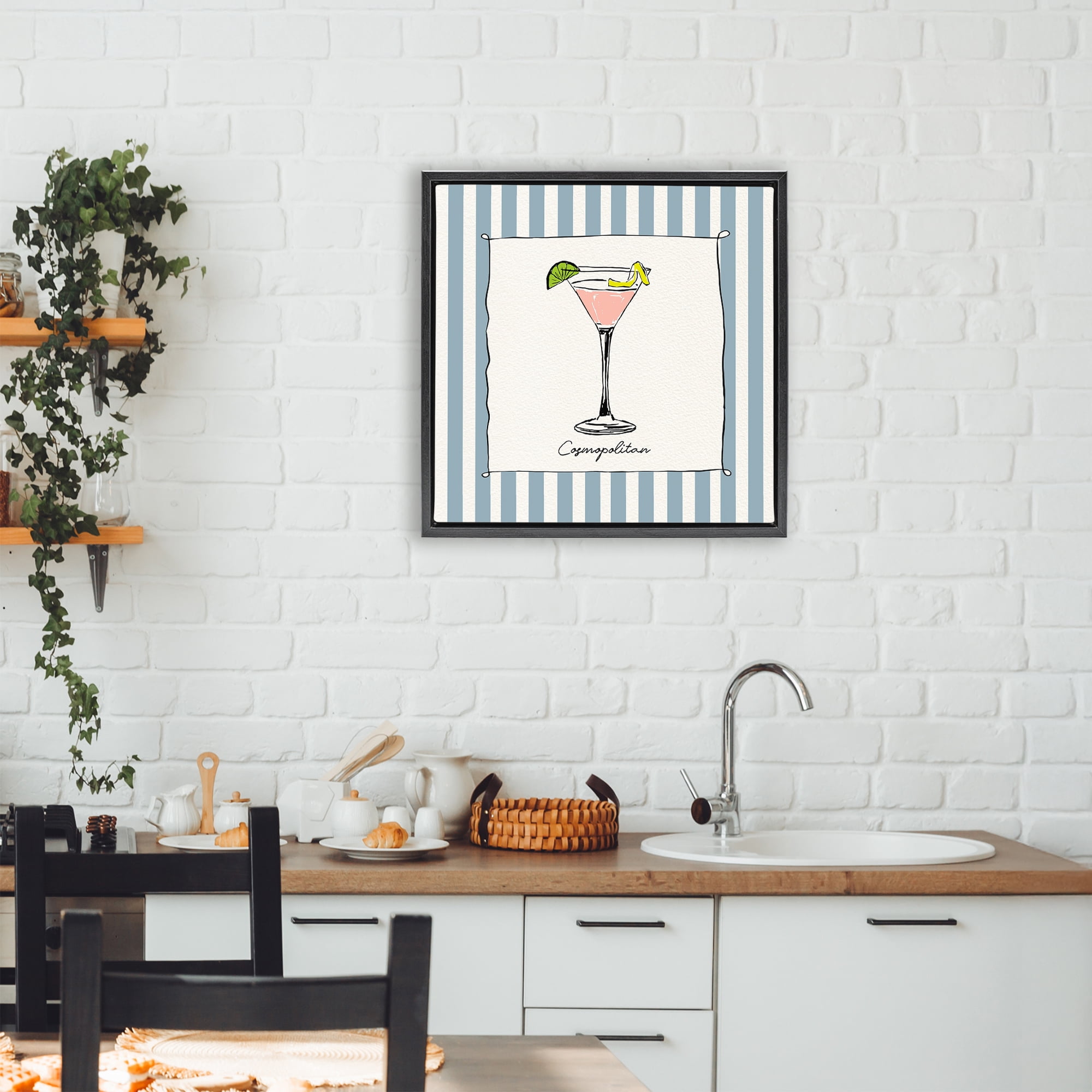 Stupell Industries Cosmopolitan Summer Stripes Black Framed Floater Canvas Wall Art, design by Susan Jill
