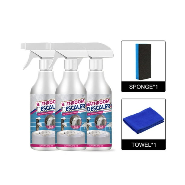 Líquido limpiador de baño | Descalcador de vidrio | Quita-tejas y grifos | Eliminación de manchas y suciedad | Fórmula del tensioactivo | Incluye 1 limpiador, 1 trapo, 1 esponja | 60ml |