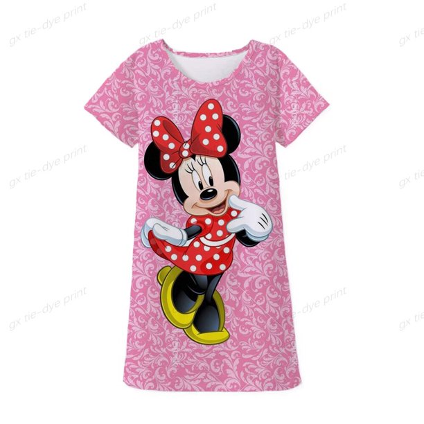 Niñas camiseta de dibujos animados niños Disney Minnie Mickey Mouse vestido estampado niñas verano manga corta camiseta vestido Mermaid11T-12T Gao Jinjia LED