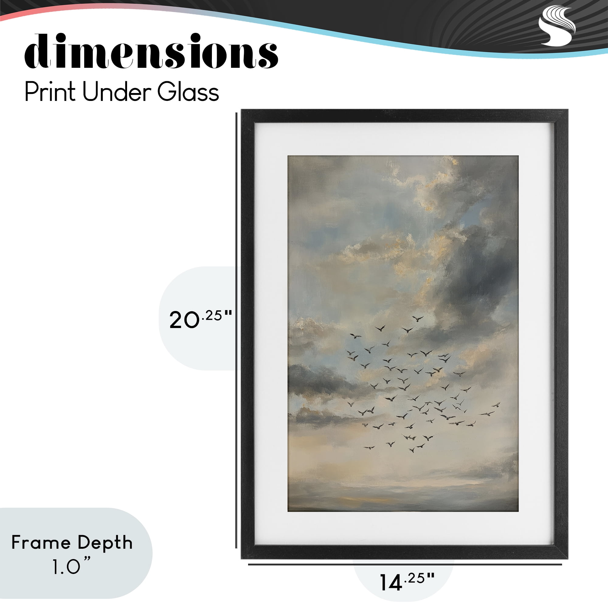 Stupell Industries Birds in the Clouds at Dusk Black Framed Print Under Glass, design by Petal Prints Design